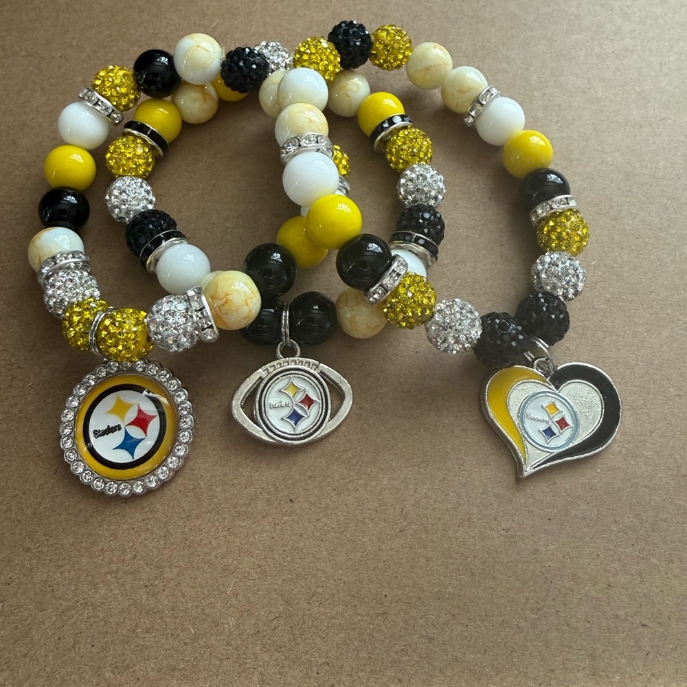 Pittsburgh Steelers NFL Yellow, Black, and White Beaded Bracelets with Charms